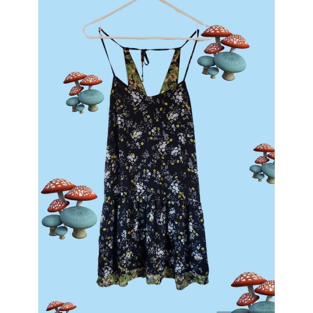 Princess Vera Wang Mini Dress Black Green Floral Layered Chiffon Size small